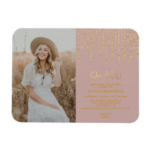 Modern Gold Glitter Grad Party Photo Invitation  Magnet