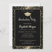 Modern Gold Glitter Graduation Cap,Polka Dots Invitation (Front)