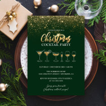Modern Gold Glitter Green Christmas Cocktail Party Invitation