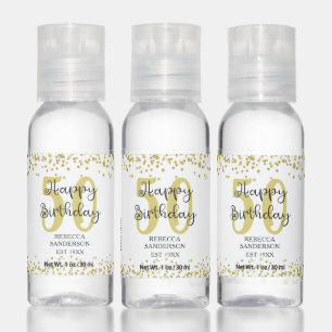 Modern Gold Glitter HAPPY 50th BIRTHDAY Favor Hand Sanitizer