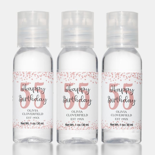Modern Gold Glitter HAPPY 55th BIRTHDAY Favor Hand Sanitizer (Set)