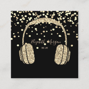 Modern Gold Glitter Headphone DJ,Confetti Square Business Card