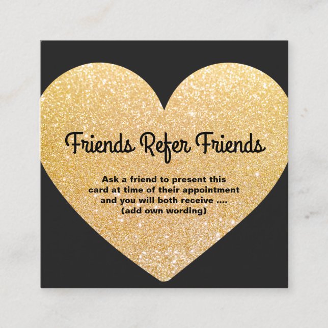 Modern Gold Glitter Heart Customer Referral Card (Front)