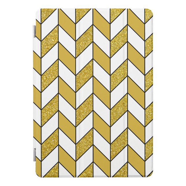 Modern Gold Glitter Herringbone Chevron iPad Pro Cover (Front)