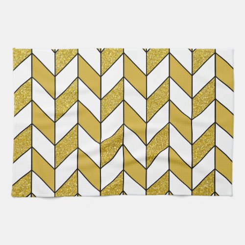 Modern Gold Glitter Herringbone Chevron Pattern Kitchen Towel