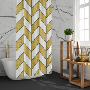 Modern Gold Glitter Herringbone Chevron Pattern Shower Curtain