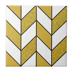 Modern Gold Glitter Herringbone Chevron Pattern v2 Ceramic Tile
