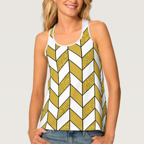 Modern Gold Glitter Herringbone Chevron Tank Top