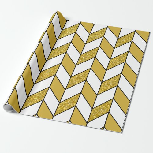 Modern Gold Glitter Herringbone Chevron Wrapping Paper