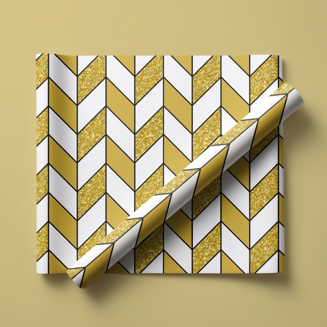 Modern Gold Glitter Herringbone Chevron Wrapping Paper (Creator Uploaded)