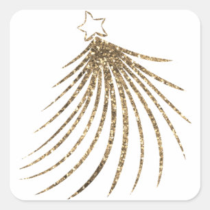 Modern Gold Glitter Holiday Christmas Tree Square Sticker