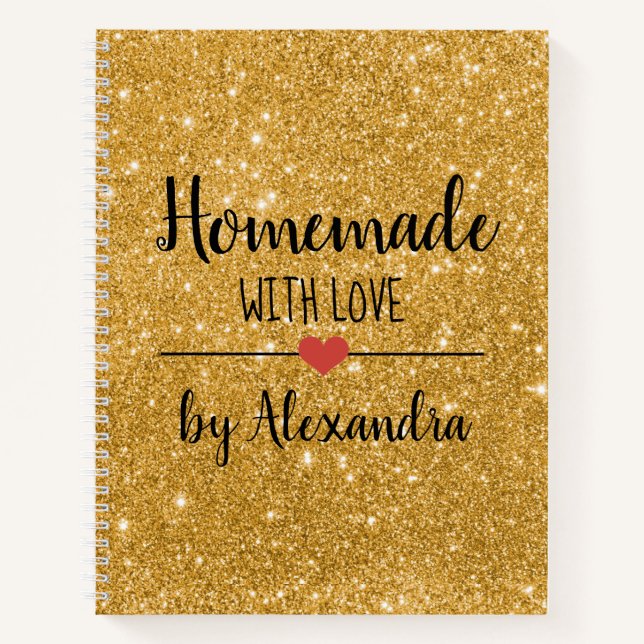 Modern gold glitter Homemade with love recipe Notebook (Front)