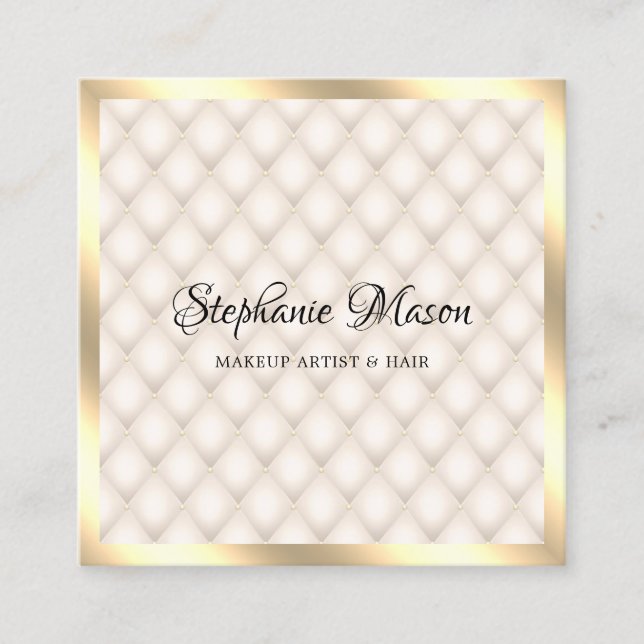 Modern Gold Glitter Ivory Makeup Artist Elegant Square Business Card (Front)