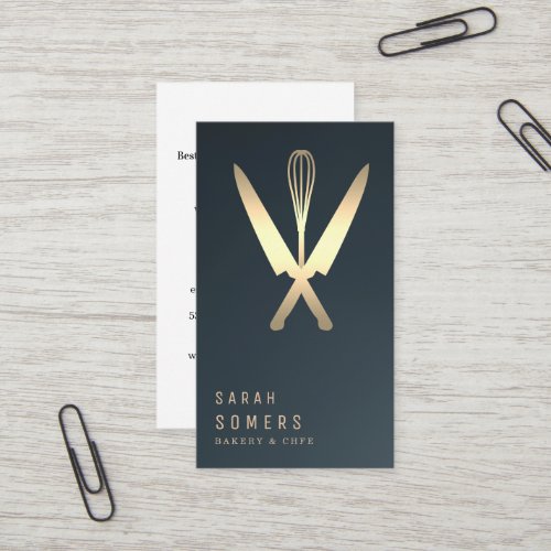 Modern Gold Glitter Knife & Whisk Bakery Business Card