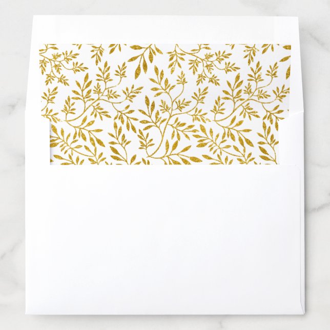 Modern gold glitter leaves pattern wedding envelope liner (In Envelope)