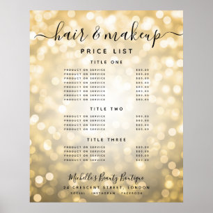 Modern Gold Glitter Lights Salon Price Menu Poster