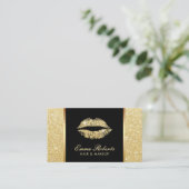 Modern Gold Glitter Lips Makeup Artist Business Card (Standing Front)