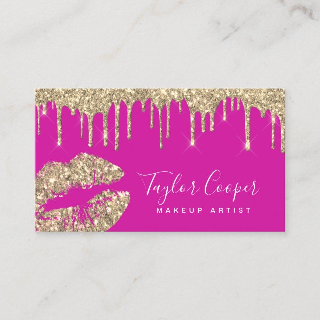 Modern gold glitter lips makeup artist  business  card (Front)