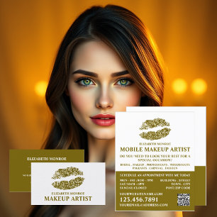 Modern Gold Glitter Lips, Makeup Artist Business Card