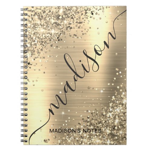 Modern Gold Glitter Metallic Monogram Script   Notebook