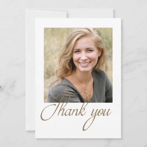 Modern Gold Glitter Minimalist Photo Graduation Thank You Card