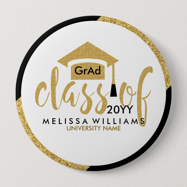 Modern Gold Glitter Modern Text Class Of 2016 Button (Front)