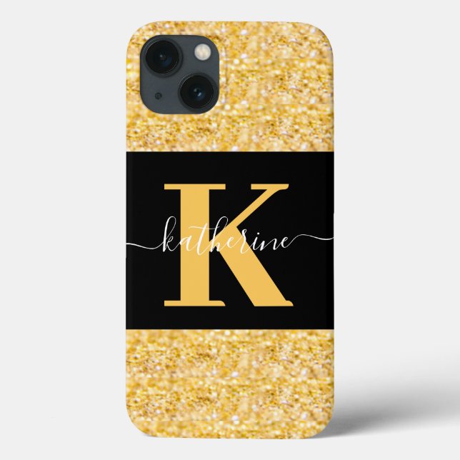 Modern Gold Glitter Monogram Case-Mate iPhone Ca Case-Mate iPhone Case (Back)