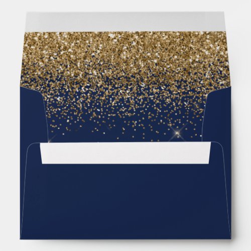 Modern Gold Glitter Navy Blue Wedding Envelope