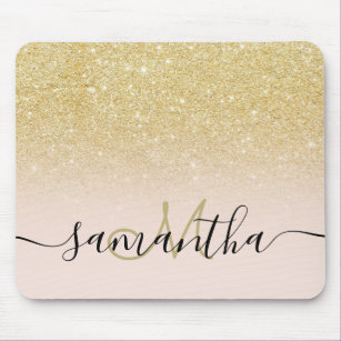 Modern gold glitter ombre blush pink monogram mouse pad