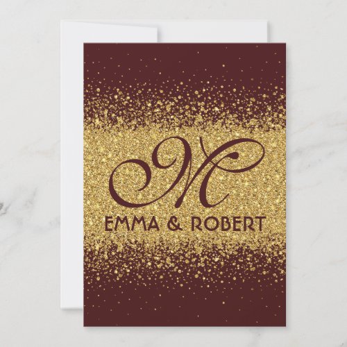 Modern Gold Glitter on Burgundy Invitation