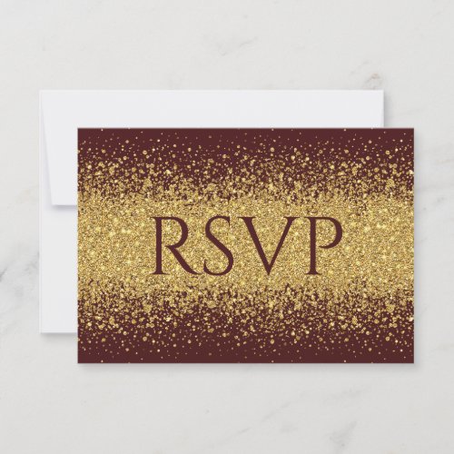 Modern Gold Glitter on Burgundy RSVP Card