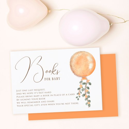 Modern gold glitter orange balloon bring a book enclosure card