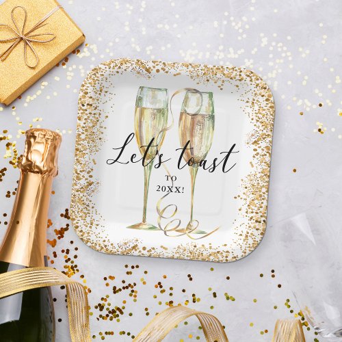 Modern Gold Glitter Party Paper Plate