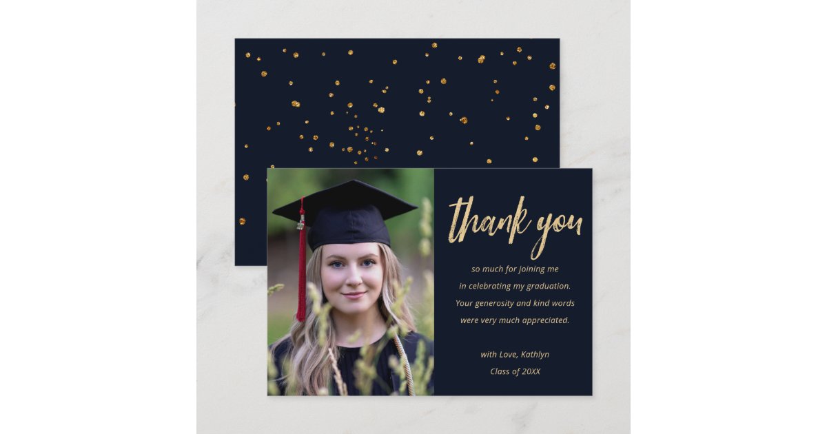 Modern Gold Glitter Personalized Photo Graduation Thank You Card | Zazzle