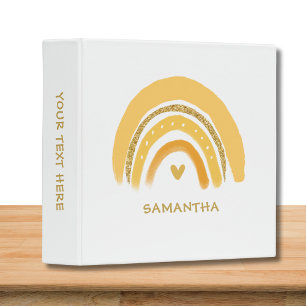 Modern Gold Glitter Personalized Rainbow  3 Ring Binder