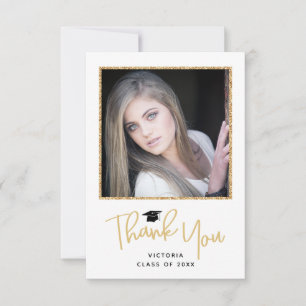 Modern Gold Glitter Photo Graduation Thank You Card