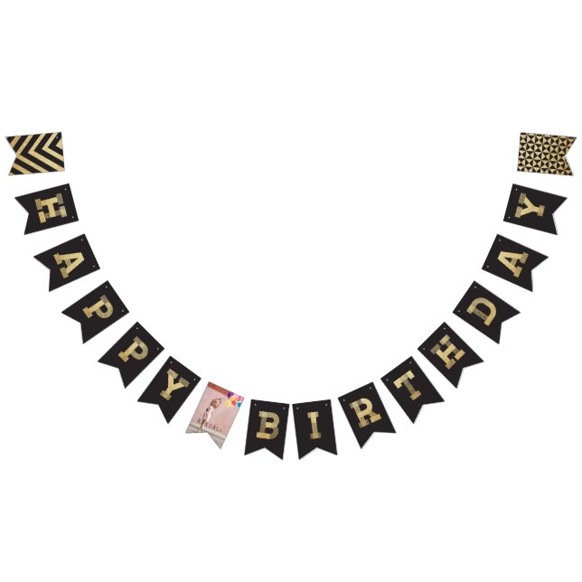 Modern Gold Glitter Photo & Happy Birthday Banner (All)