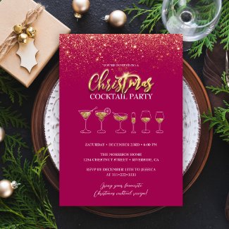 Modern Gold Glitter Pink Christmas Cocktail Party