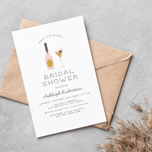 Modern Gold Glitter & Pink Cocktails Bridal Shower Invitation Postcard