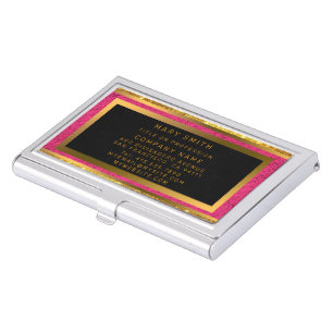 Modern Gold Glitter Pink Linen Business Card Case