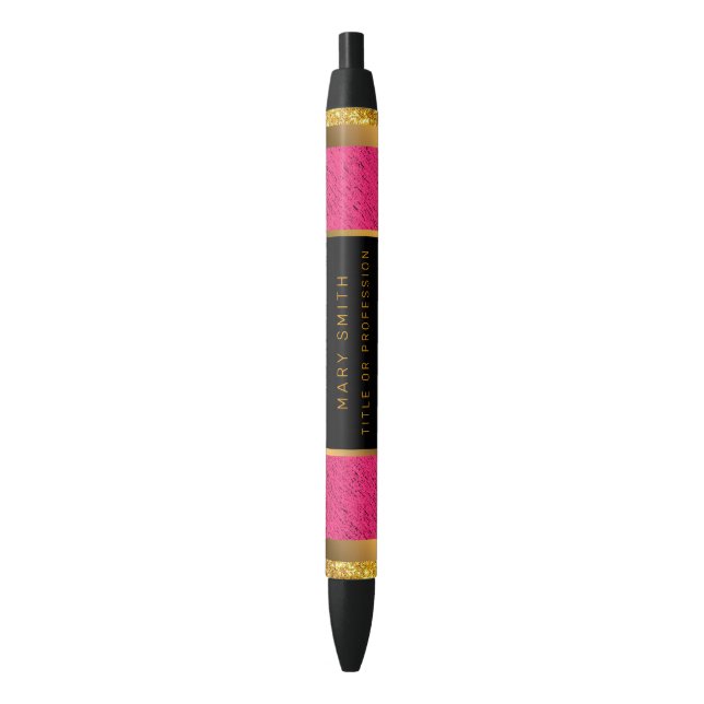 Modern Gold Glitter Pink Linen Pen (Front Vertical)