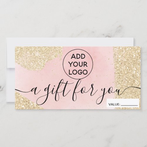 Modern gold glitter pink logo gift certificate