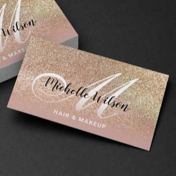Modern Gold Glitter Pink Monogram Beauty Salon Business Card by BlackEyesDrawing at Zazzle