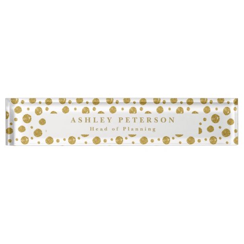 Modern Gold Glitter Polka Dot Desk Name Plate