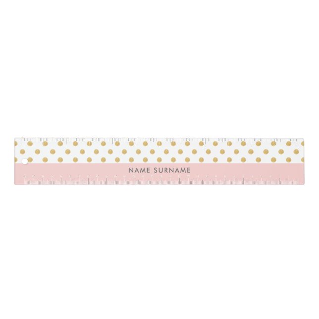 Modern Gold Glitter Polka Dot Pattern 12” Ruler (Front)