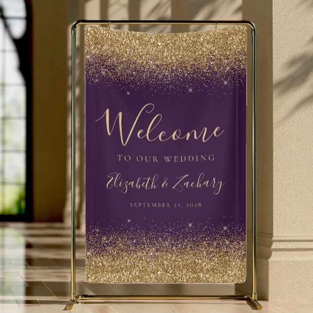 Modern Gold Glitter Purple Wedding Welcome Banner (Creator Uploaded)