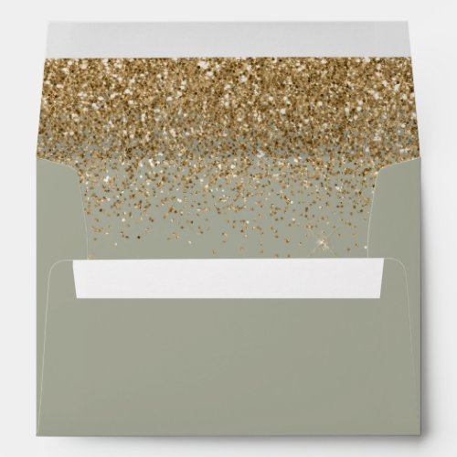 Modern Gold Glitter Sage Green Wedding Envelope
