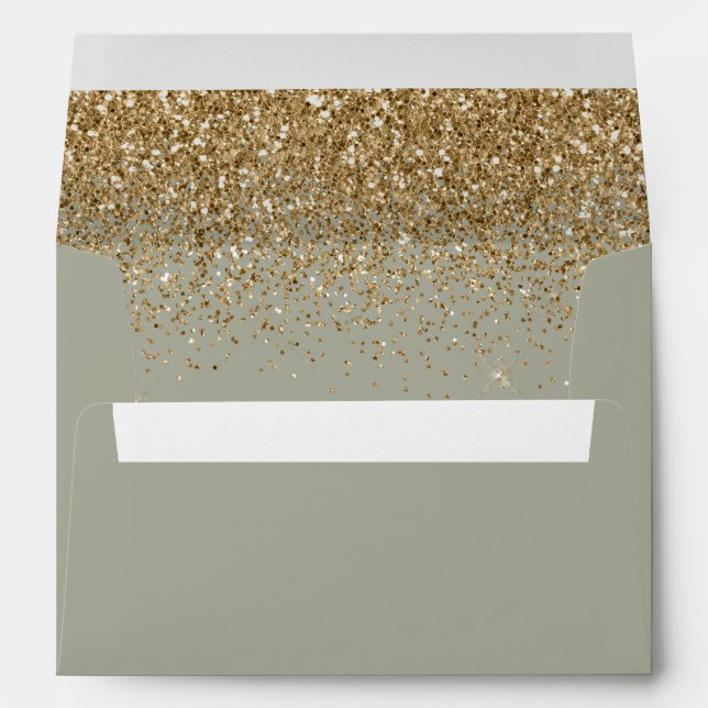 Modern Gold Glitter Sage Green Wedding Envelope (Back (Bottom))