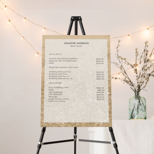 Modern Gold Glitter Salon Price List  Foam Board