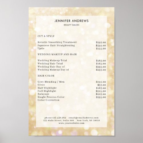 Modern gold glitter salon price list Poster